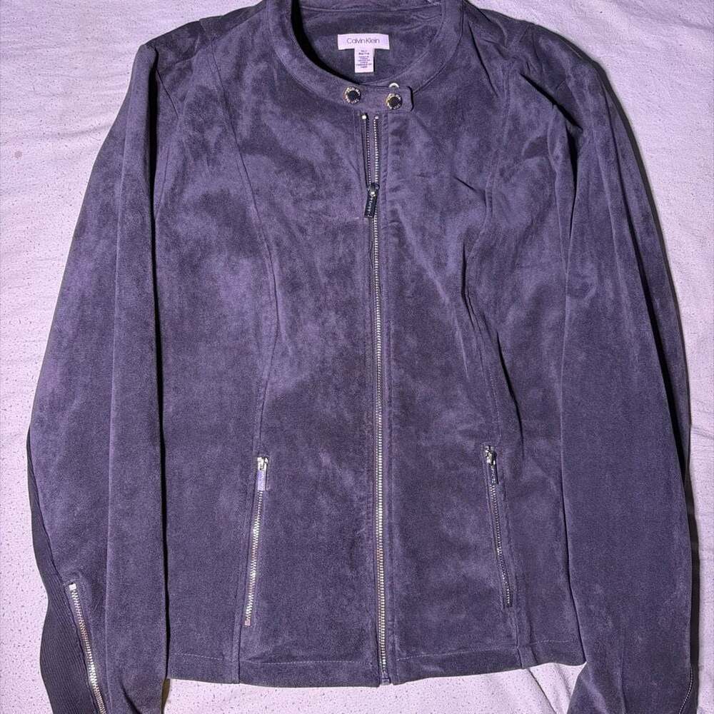 Calvin Klein Gray Faux Suede Full Zip Jacket Women's Size XL